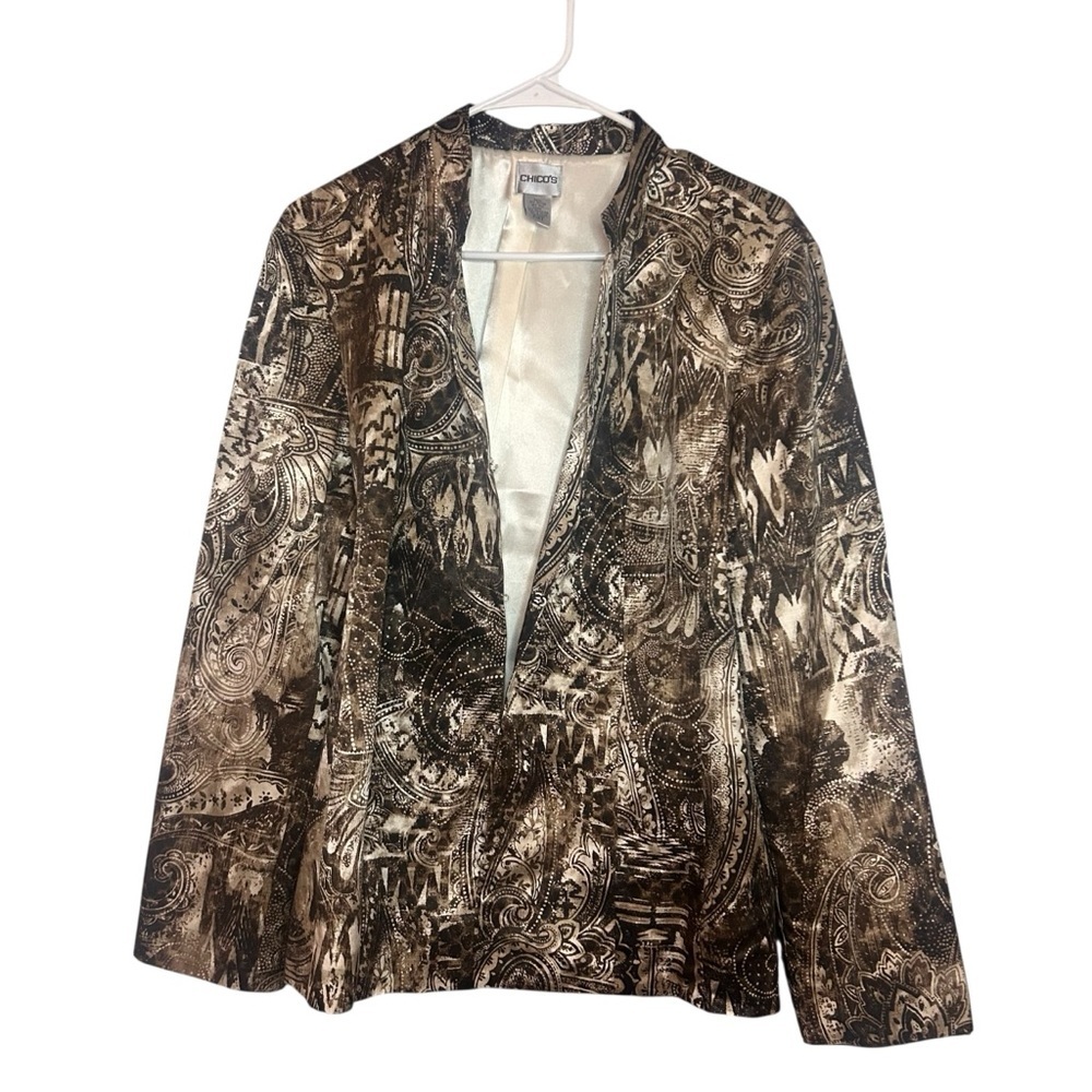 Chico’s Paisley Print Silk Blend Open Front Blazer Jacket Size 3